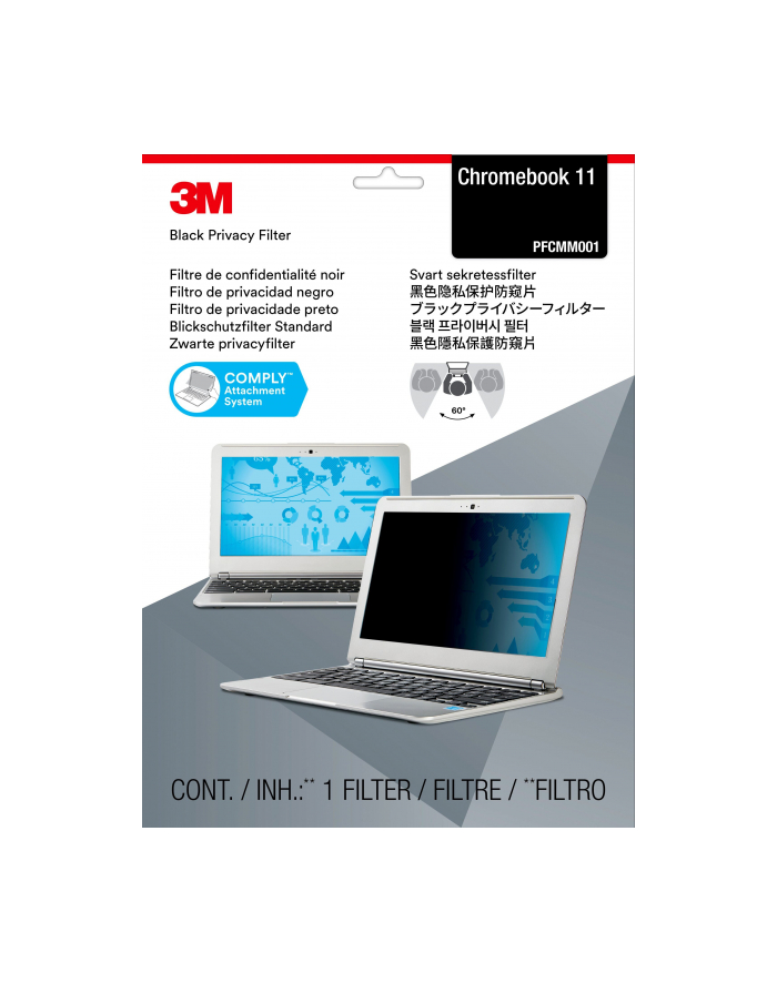 3M Privacy filter TF156W9B for touch laptops with 39.62cm 15.6inch widescreen standard size TF156W9B with COMPLY attachment system