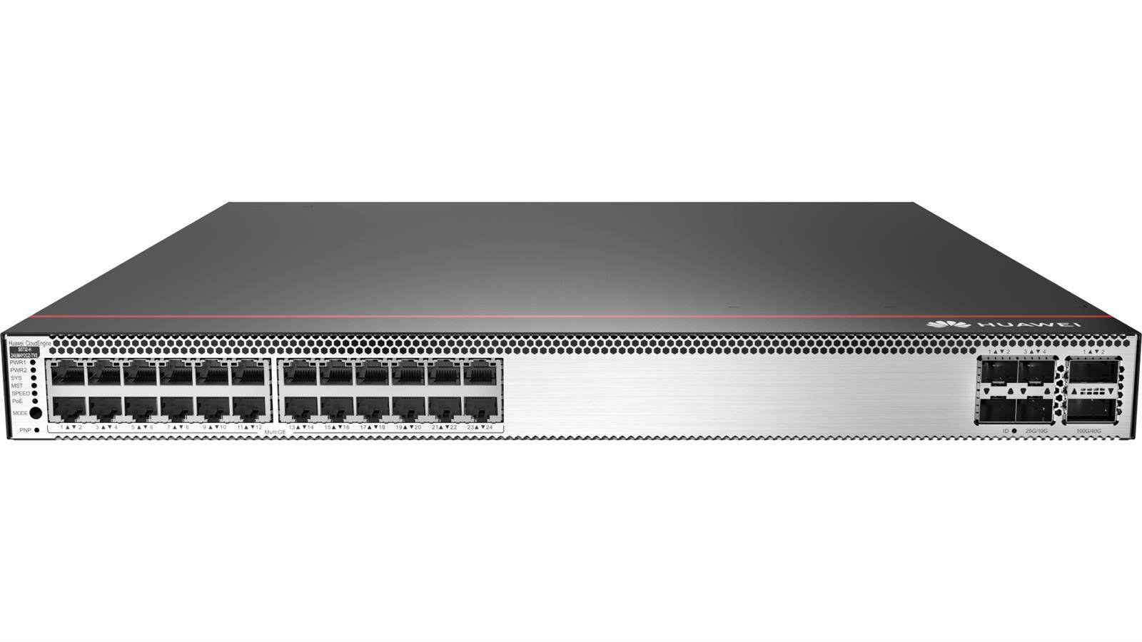 S5732-H24UM4Y2CZ-TV2 - 2.5G bundle, 24x 100M/1/2.5G Ethernet, opcjonalnie upgrade do 5/10G, 4x 25G SFP28, 2x 100G QSFP28, 1x slot rozszerzeń, PoE++, HTM, Huawei S5732-H Switch