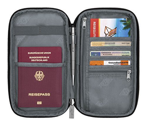 Wedo 592601 podróżny organizer na paszport i dokumenty podróżne, wykonany z poliestru, 8 różnych przegródek, zamek błyskawiczny, zdejmowany pasek na rękę, 14,4 x 3,0 x 23,1 cm, czarny