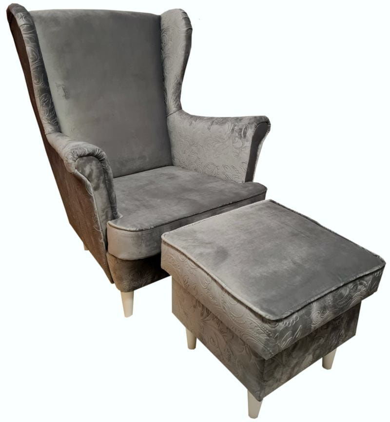 Fotel uszak Lily Decor z podnóżkiem w stylu skandynawskim