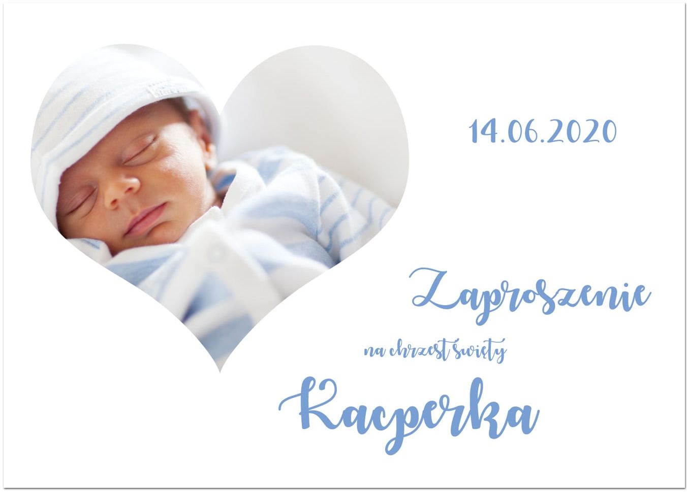 Zaproszenia personalizowane z sercem na chrzest chłopca - 8 szt.