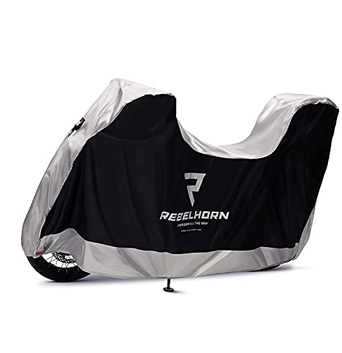 REBELHORN Cover II Box pokrowiec na motocykl z górnym pudełkiem z wytrzymałego poliestru, dwa otwory do mocowania profilu łańcucha i spoin
