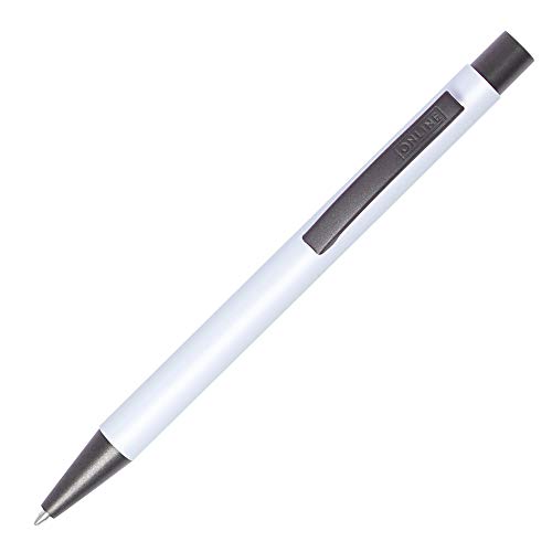 Online 21734/3D - długopis Soft Metal, długopis z aluminium, wymienny wkład o dużej pojemności, kolor czarny, Pure White z miękkim dotykiem, metalowy klips, ciemnoszary, 1 sztuka