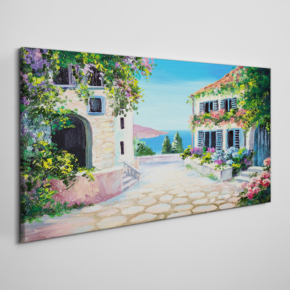 Obraz Canvas Santorini Morze Kwiaty 100x50cm