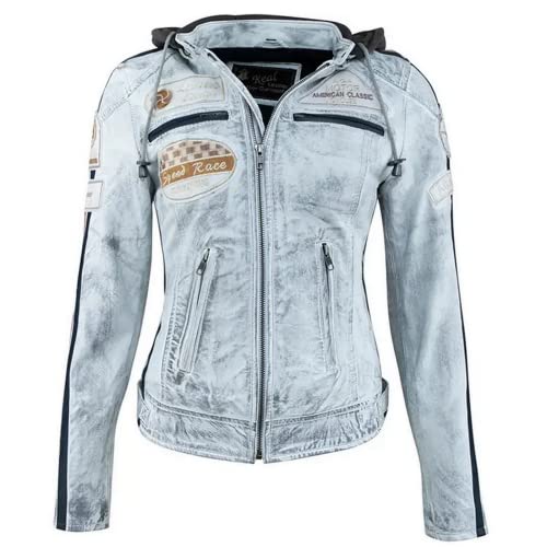 58 Damska kurtka motocyklowa z ochraniaczami, szara w stylu vintage, 2XL