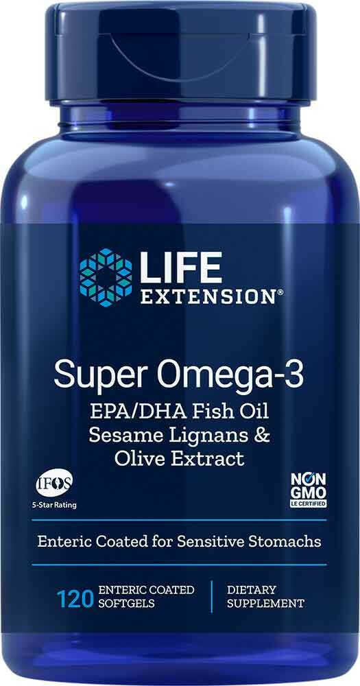 Super Omega-3 EPA/DHA z Lignanami Sezamowymi i Wyciągiem z Oliwki, kapsułki dojelitowe, 120 kaps.