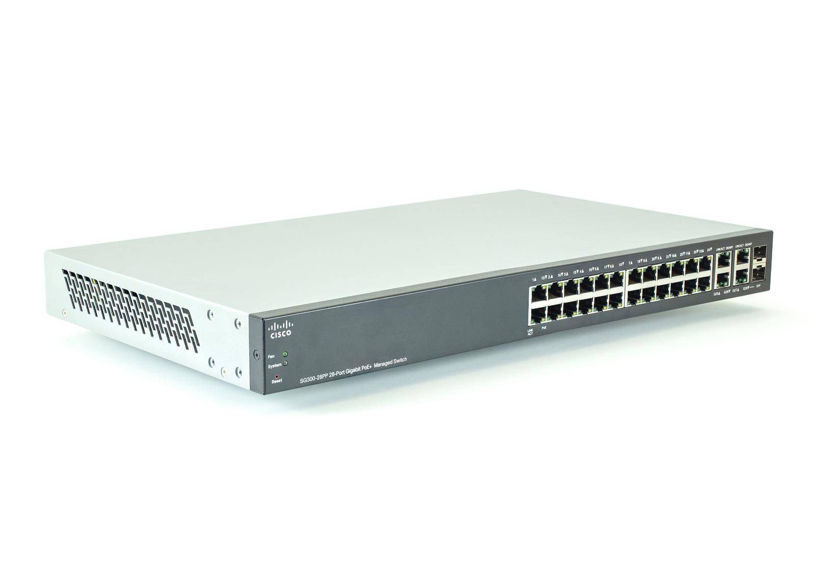 SG300-28PP-K9-EU - 28x 1G RJ45, PoE+ 180W 802.3at, uplink 2x 1G RJ45, 2x 1G RJ45/SFP Combo, Cisco SMB Switch