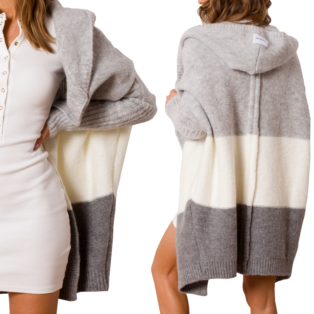 niezapinany Kardigan oversize Sweter z Kapturem