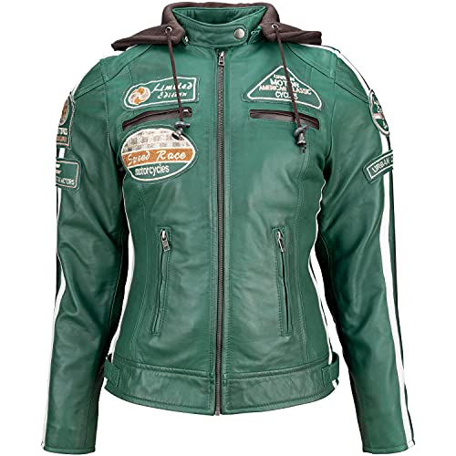 Urban Leather Damska skórzana kurtka motocyklowa '58 LADIES', ciemnozielona, 5XL