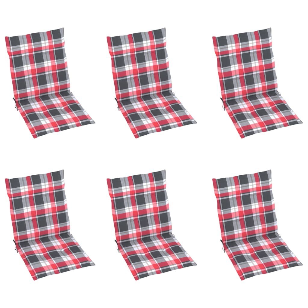 vidaXL Poduszki na krzesła, 6 szt., czerwona krata, 100x50x4 cm