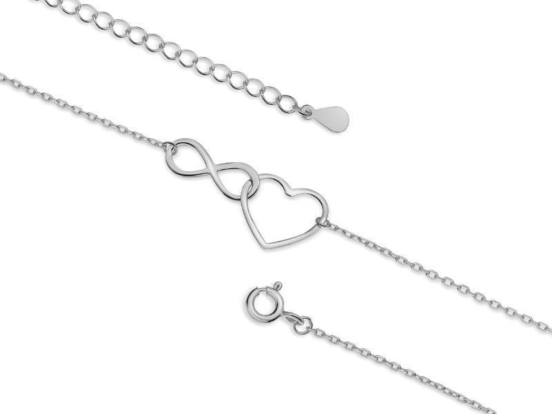 Delikatna rodowana srebrna bransoletka na nogę serce nieskończoność infinity heart srebro 925 Z1793X Z1793X