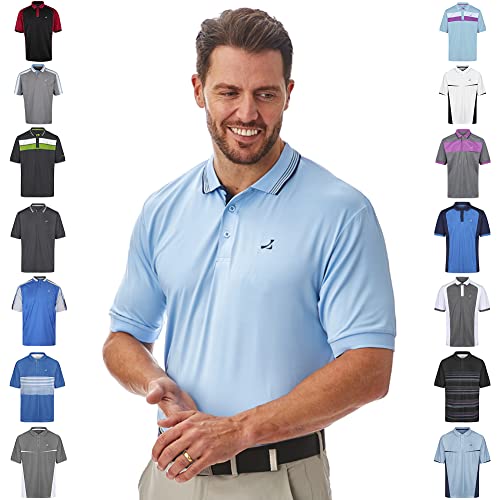 Under Par Under Par Męska koszulka polo Golf Pro wysokiej jakości oddychająca odprowadzająca wilgoć w 8 stylach 18 kolorów golfowa koszulka polo Style 1874 - Sky/Navy XXL UPTS1874_SK/NV_2XL