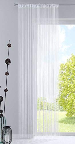 Zasłona sznurkowa, HxW 250x140 cm, biała ze sznurkiem i wszytą taśmą lokową, odpowiednia do karniszy i karniszy Przegroda do przechowywania nici kurtynowych, 20303CN