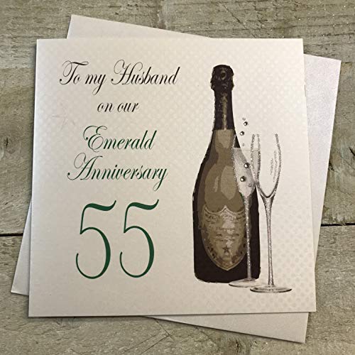 WHITE COTTON CARDS Białe bawełniane kartki A55H 'To My Husband On Our Emerald Anniversary 140 cm Ręcznie robiona karta z okazji 55 rocznicy A55H