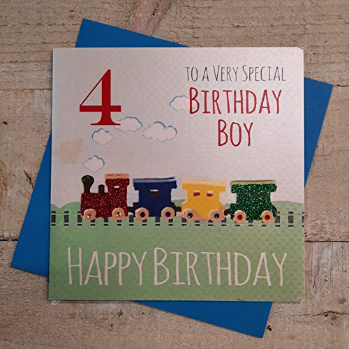 WHITE COTTON CARDS Białe bawełniane kartki G81-4 'Train To A Very Special Birthday Boy' ręcznie robiona kartka urodzinowa 4Th G81-4