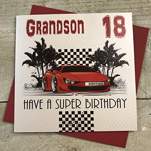 WHITE COTTON CARDS BIAŁA BAWEŁNA KARTA LLR18-GS 'Grandson 18 Have A Super Birthday' Ręcznie wykonana kartka na 18 urodziny LLR18-GS
