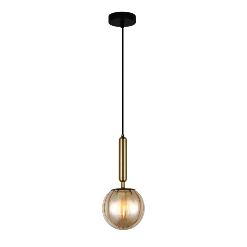 Italux LAMPA wisząca RAVENA loftowa OPRAWA szklana kula ZWIS ball mosiądz bursztynowa PND-2324-1 BRO+AMB