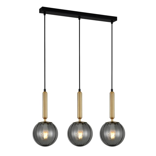 Italux Loftowa LAMPA wisząca RAVENA szklana OPRAWA zwis na listwie mosiądz przydymione PND-2324-3L BRO+SG
