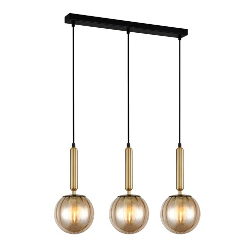 Italux LAMPA wisząca RAVENA loftowa OPRAWA szklane kule ZWIS na listwie mosiądz bursztynowe PND-2324-3L BRO+AMB