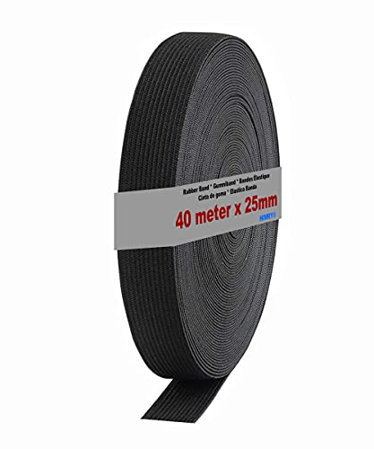 HIMRY KX_TKB5006-Black gumowa taśma płaska, poliester, czarna, 40 m x 25 mm