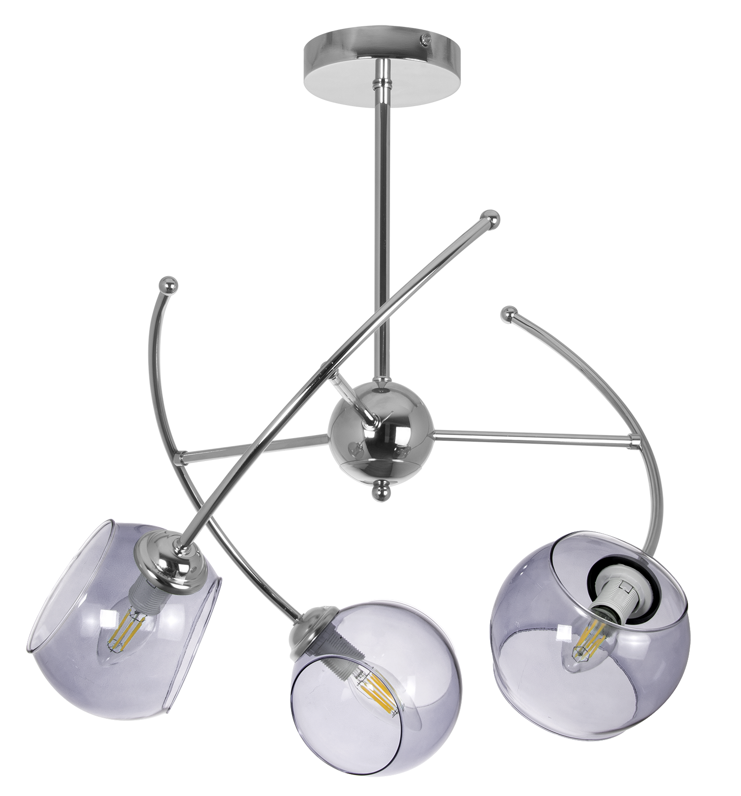Modernistyczna lampa sufitowa VEN 2690/3 szklana chrom przydymiona