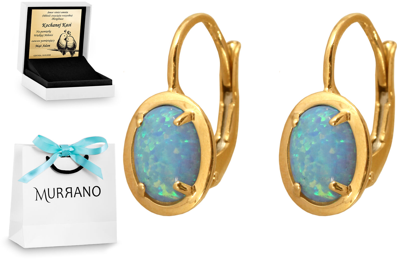 Rodium Złote kolczyki 585 z naturalnym kamieniem Opal RD-50488