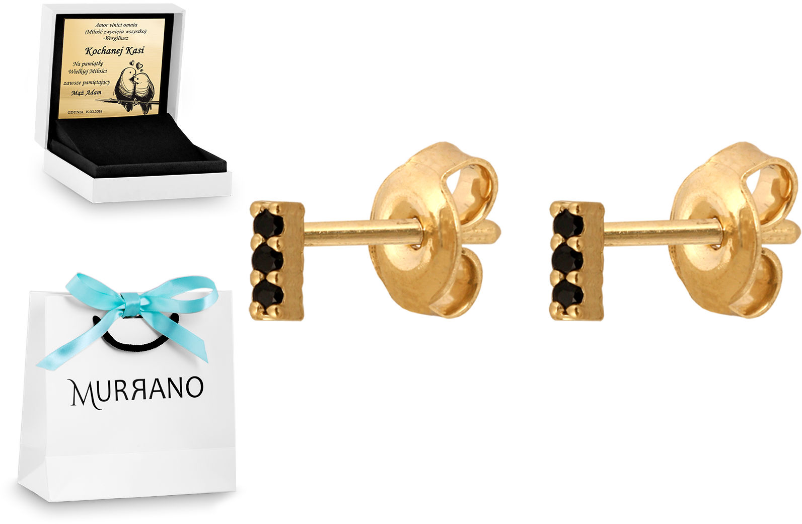 Rodium Złote kolczyki 585 na sztyfcie prezent grawer RD-53131