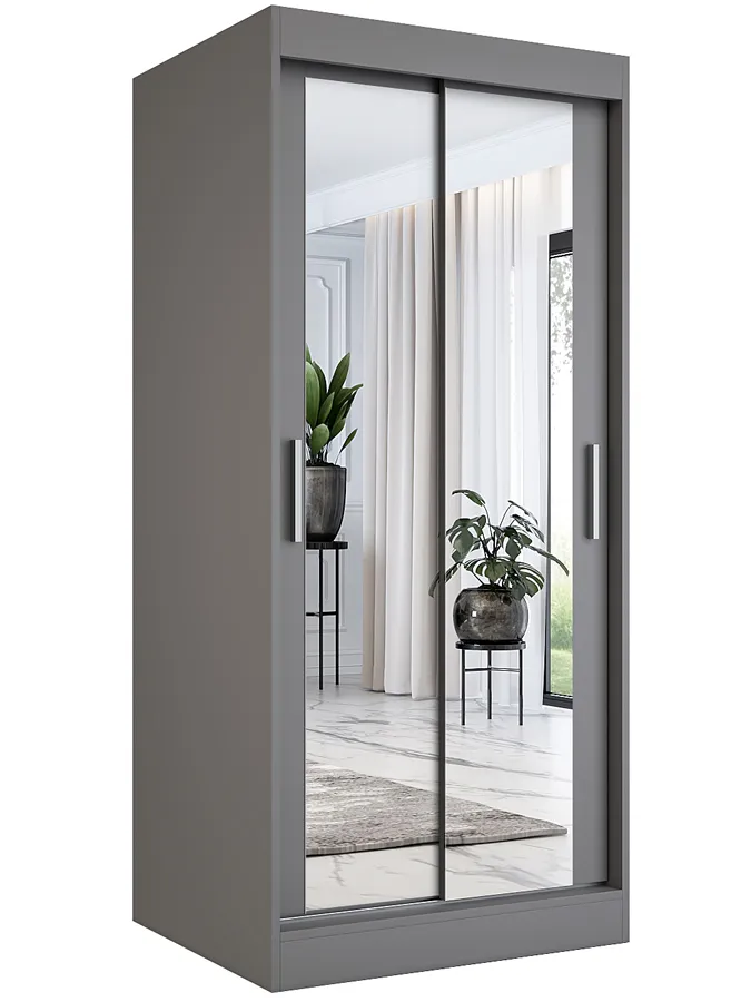 Antracytowa szafa przesuwna z lustrem P4-R76