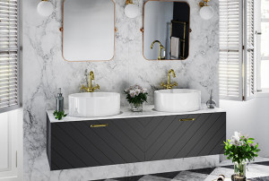 BESCO SUF-854-CCL FLOO szafka umywalkowa bez blatu z syfonem w komplecie uchwyt czarny 80/50/40 cm wzór lewy czarna / na zamówienie