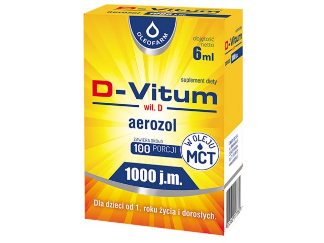 Oleofarm D-Vitum 1000 j.m. witamina D aerozol dla dzieci od 1. roku życia i dorosłych 6 ml 3421161