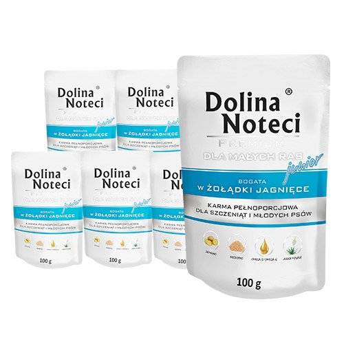 Dolina Noteci PREMIUM dla psów małych ras JUNIOR bogata w żołądki jagnięce saszetka 10x100g 47646-uniw