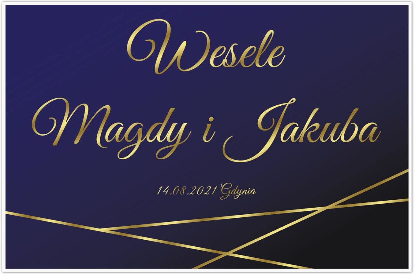 Plakat Weselny personalizowany granatowo-złoty - 90x60 cm