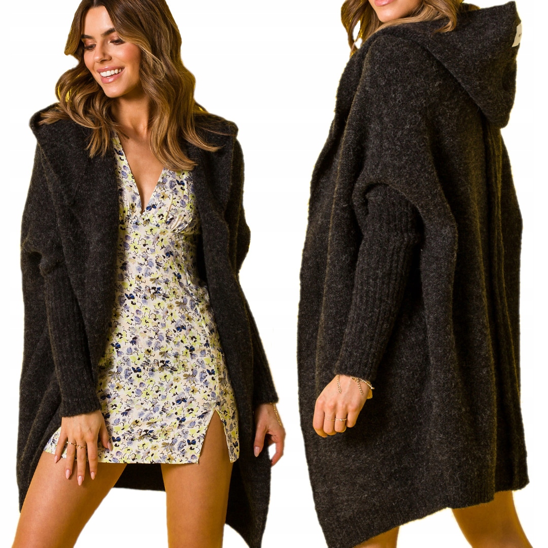 niezapinany Kardigan oversize Sweter z Kapturem