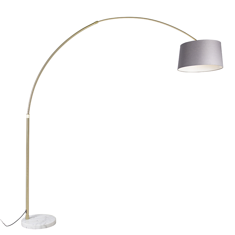 QAZQA Nowoczesna lampa podłogowa łuk złota klosz szary 45cm podstawa biała - XXL