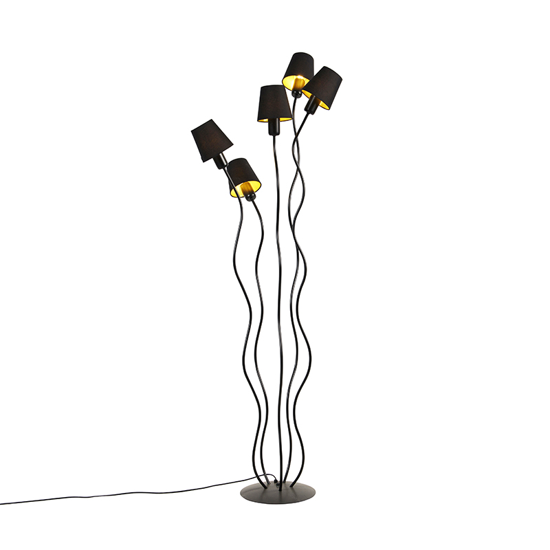 QAZQA Designerska lampa podłogowa czarna 5-punktowa z nasadką zaciskową - Wimme