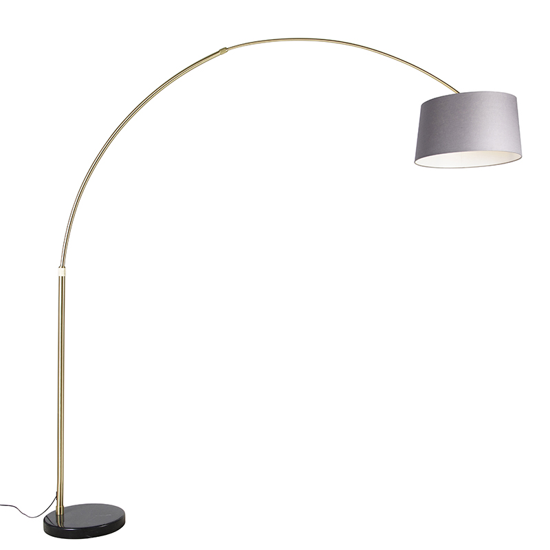 QAZQA Nowoczesna lampa podłogowa łuk złota klosz szary 45cm podstawa czarna - XXL