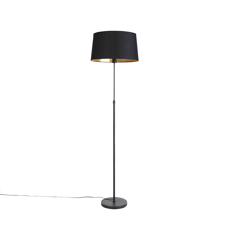 QAZQA Lampa podłogowa regulowana czarna klosz bawełniany czarny 45cm - Parte