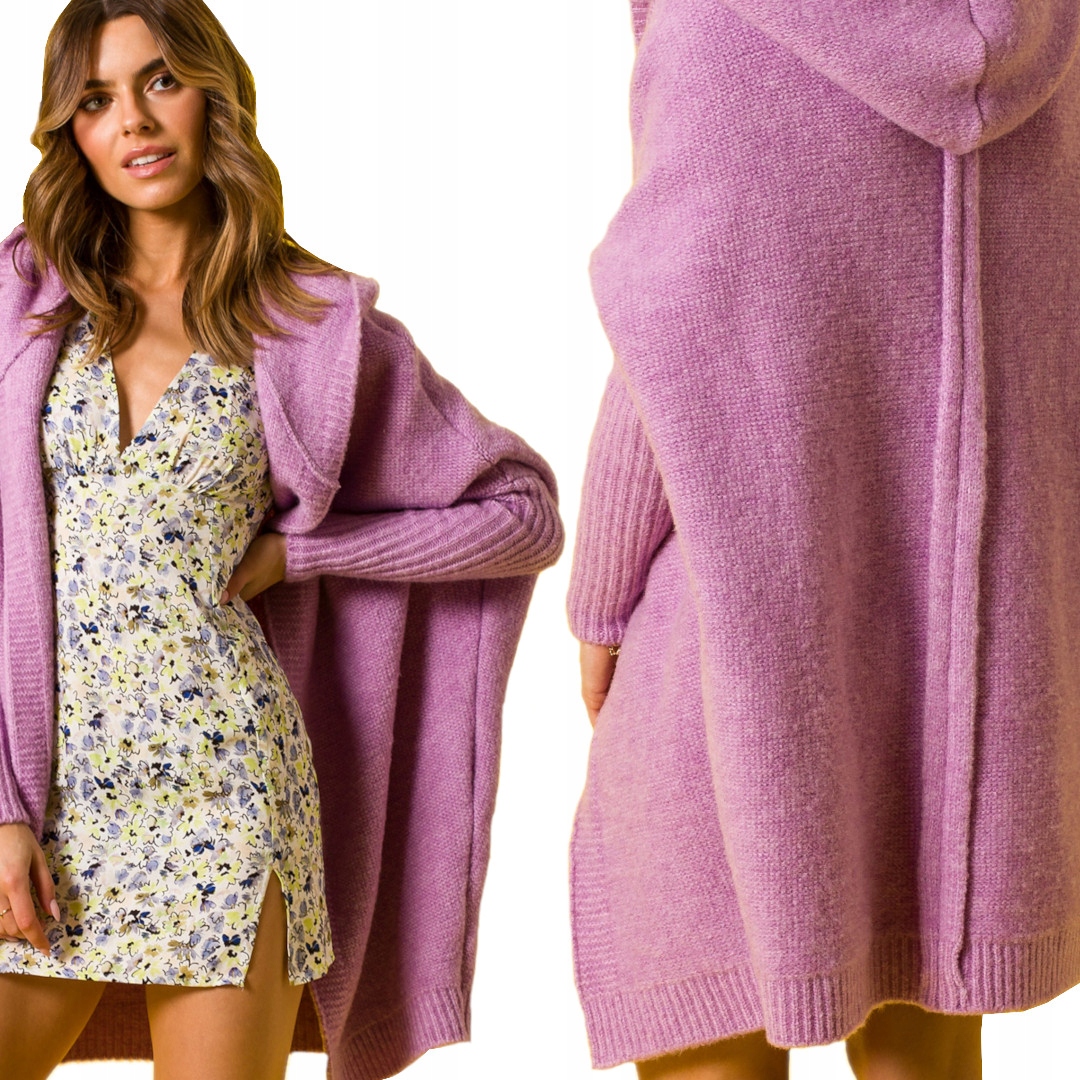 niezapinany Kardigan oversize Sweter z Kapturem