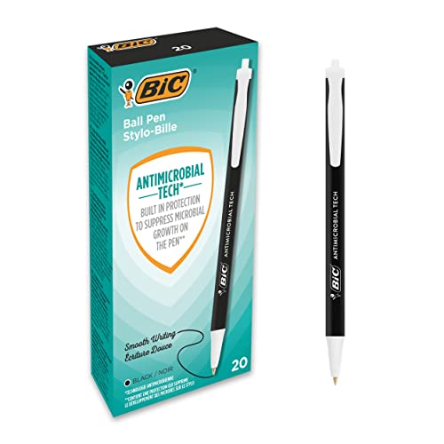 BIC Długopis Antimicrobial Tech, długopisy w kolorze czarnym, grubość kreski 0,4 mm, opakowanie 20 sztuk, idealne jako akcesorium dla pielęgniarki