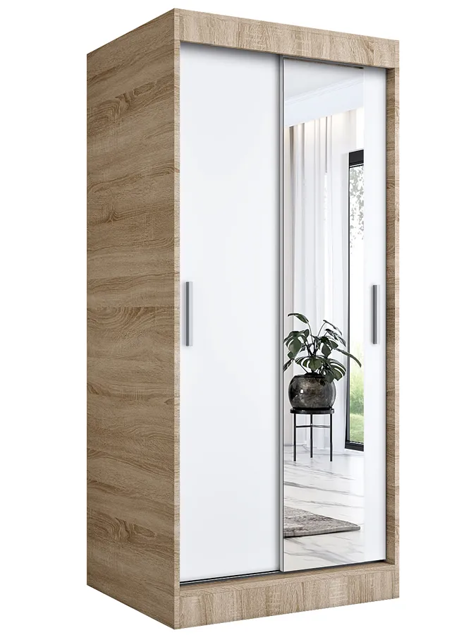 Szafa przesuwna w kolorze dąb sonoma + biały T2-A64