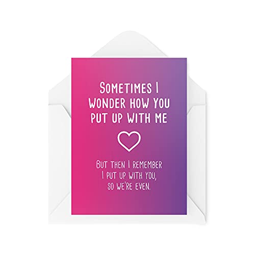 Tongue in Peach Śmieszne kartki urodzinowe na Walentynki, 'Sometimes I Wonder How You Put Up with Me', 'Boyfriend Husband Fiancée Girlfriend' Partner' zabawne karty, CBH409
