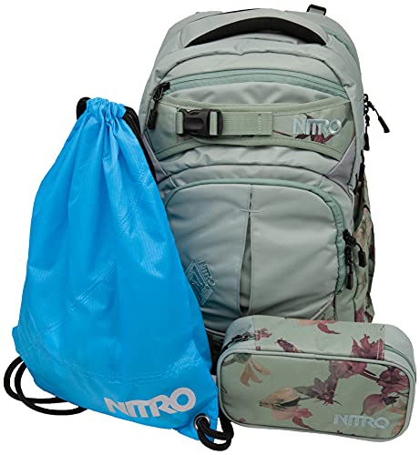 Nitro Superhero, plecak szkolny, plecak, plecak, odpinany pas biodrowy, wytrzymała płyta dolna, torba termiczna, kieszeń na laptopa, Death Flower (turkusowy) - 878052