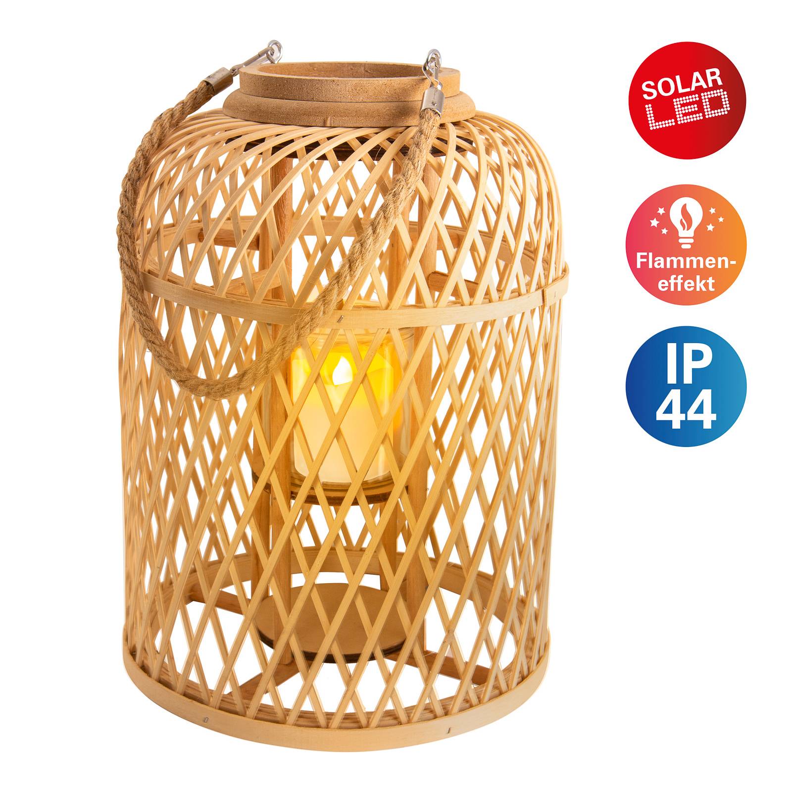 NÄVE Latarnia solarna LED Kosz, bambus 38 cm, naturalna