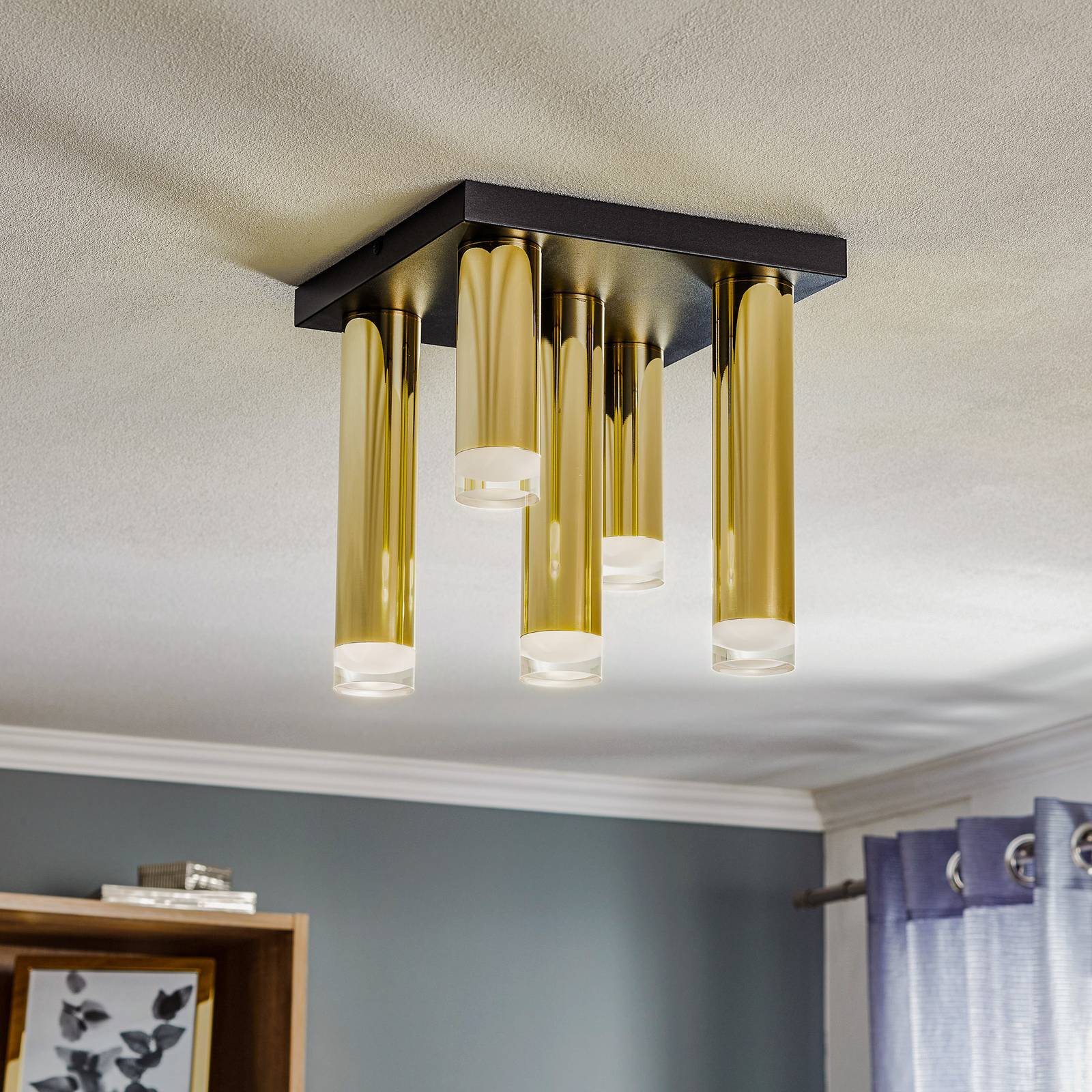 Lampa sufitowa Shine, 5-punktowa, kwadratowa złota