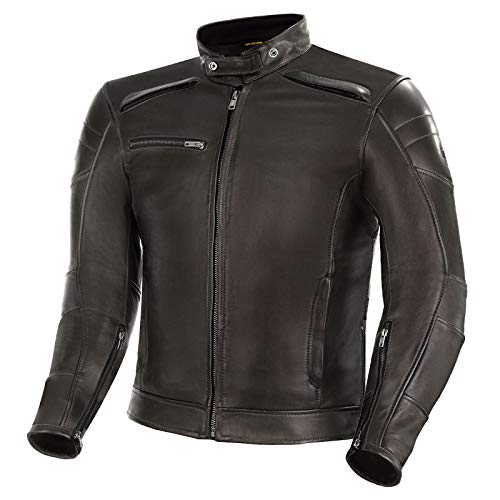 SHIMA BLAKE kurtka motocyklowa męska - skórzana, klasyczna kurtka motocyklowa z protektorami CE pleców, barków, łokci, podwójnymi szwami (Brązowa, XL)
