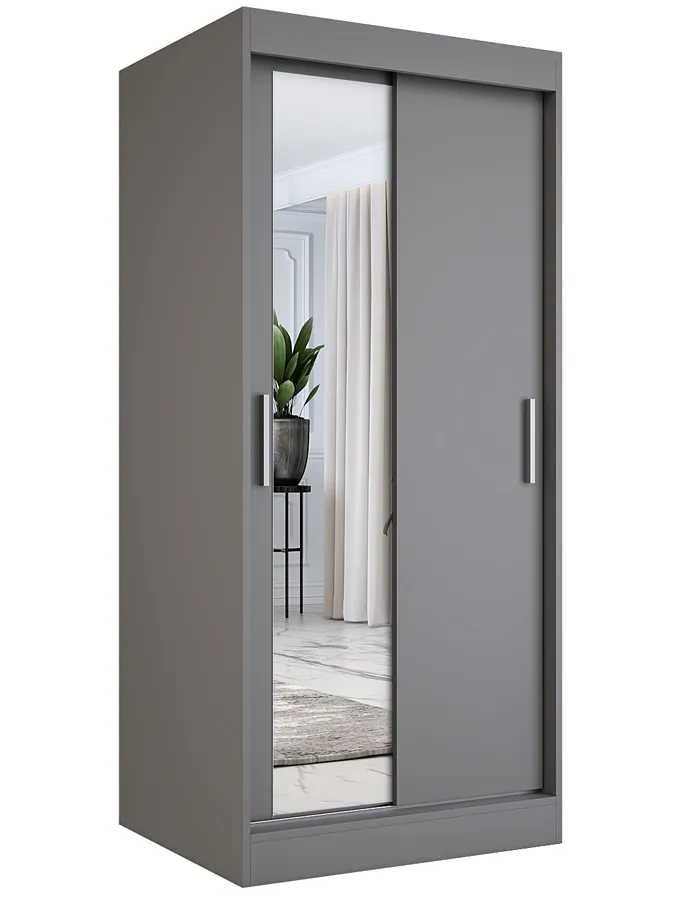 Antracytowa szafa przesuwna z lustrem T6-B34