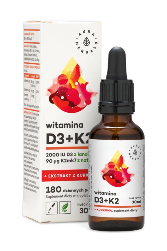 Aura Herbals Witamina D3 (2000IU) + K2MK7 + ekstrakt z kurkumy NovaSOL (30ml) WITD3K2MK7KURK