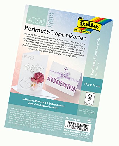 folia Folia 179500  podwójne kartki z masy perłowej, ok. 10,5 x 15 cm, 250 g/m, zestaw 5 sztuk, białe  idealne na zaproszenia, kartki z życzeniami lub z życzeniami 179500
