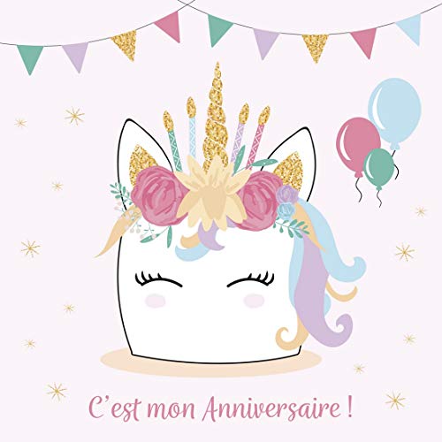 Clairefontaine 20030C – zestaw zaproszeń na urodziny, składający się z 8 prostych kart, 11,6 x 11,6 cm + 8 kopert 12 x 12 cm, jednorożec