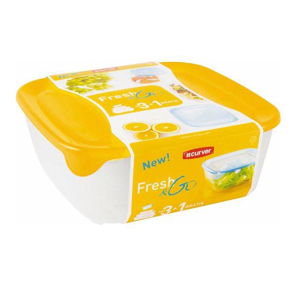 Curver KOMPLET Zestaw pojemników FRESH&GO 3+1 ŻÓŁTY/TRANSPARENTNY (182597)